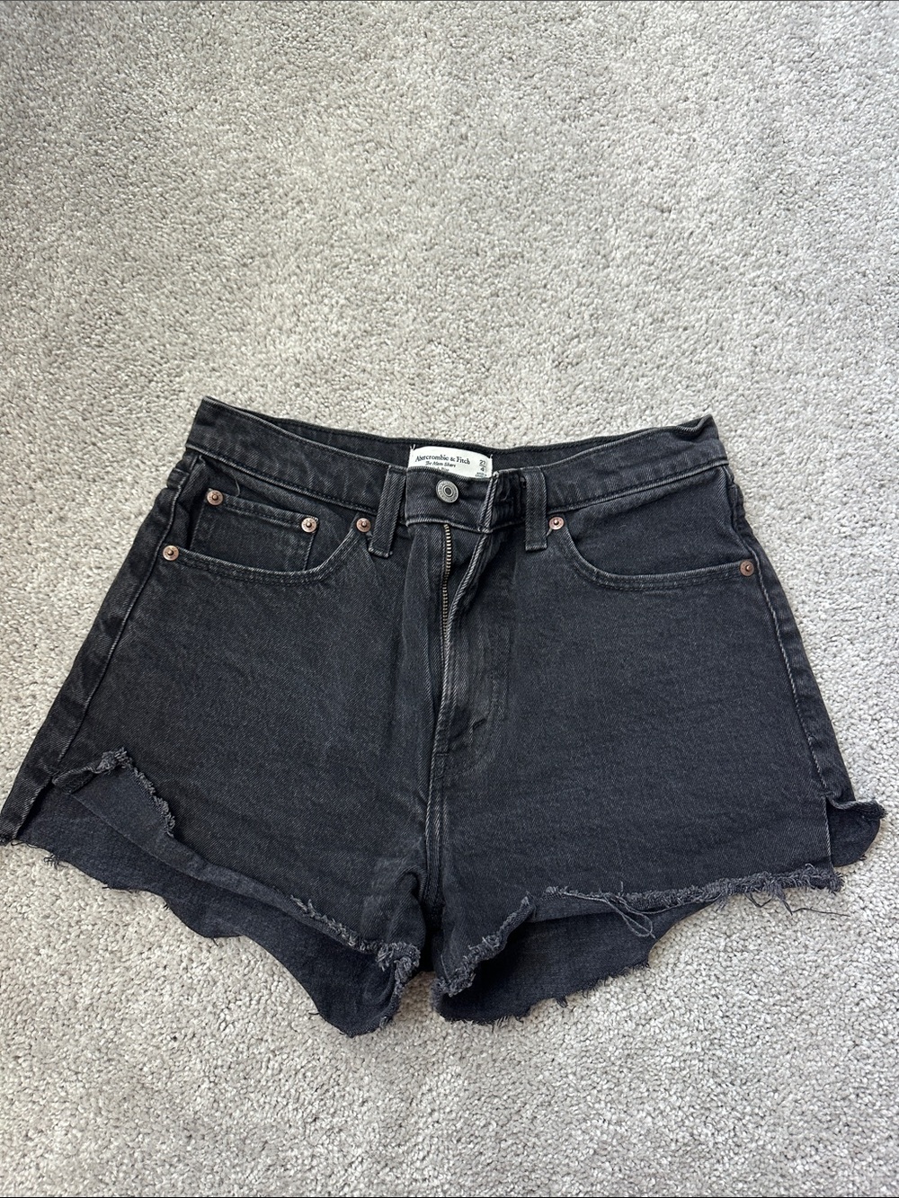 Abercrombie & Fitch Black High-Rise Cutoff Denim Shorts